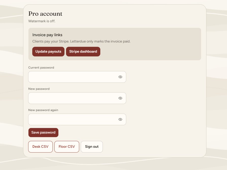 Settings Pro account with invoice pay links, password, and CSV